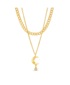 Kensie Rhinestone Double Layered Moon Necklace Set In Yellow Gold-tone