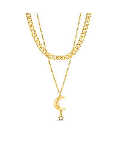 Kensie Rhinestone Double Layered Moon Necklace Set In Yellow Gold-tone