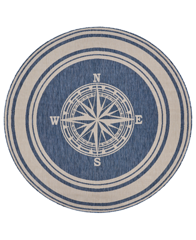 Lr Home Shoreline Srl81871 7'6" X 7'6" Round Outdoor Area Rug In Navy,ivory