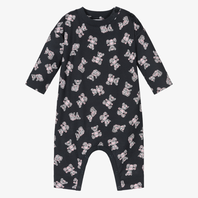 Burberry Babies' Romper With All-over Thomas The Bear Print In Blue