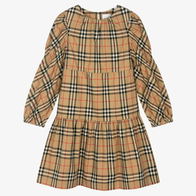 Burberry Kids Vintage Check Puff-sleeved Dress (3-10 Years) In Beige