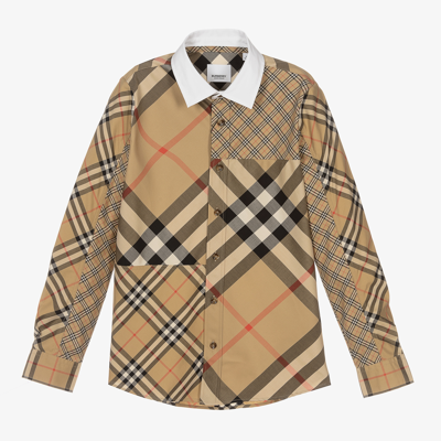 Burberry Kids' Vintage Check Cotton-blend Shirt In Beige