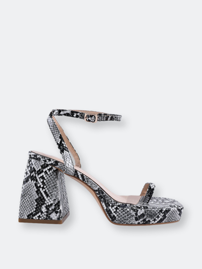 London Rag Such Flirt Snake Pattern Block Heeled Sandals In Black