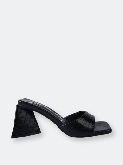 London Rag Trinity Triangle Block Heeled Croc Sandals In Black