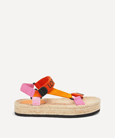 Loewe + Paula's Ibiza Color-block Webbing Espadrille Sandals In Orange Multi
