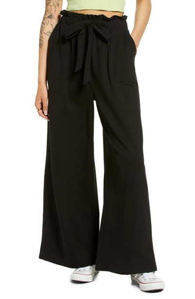Bp. Paperbag Waist Wide Leg Pants In Jet Black