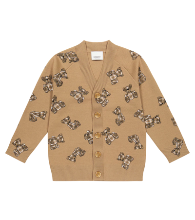 Burberry Wool Blend Cardigan With Thomas Bear Print In Archive Beige
