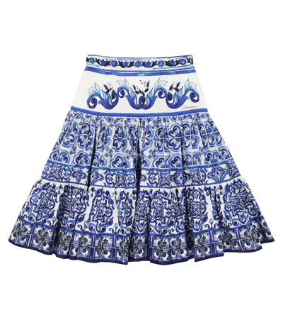 Dolce & Gabbana Kids' Long Majolica-print Poplin Skirt In Multicolor