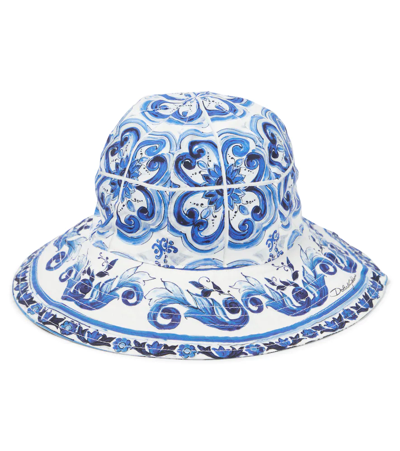 Dolce & Gabbana Kids' Majolica-print Poplin Hat In Blue