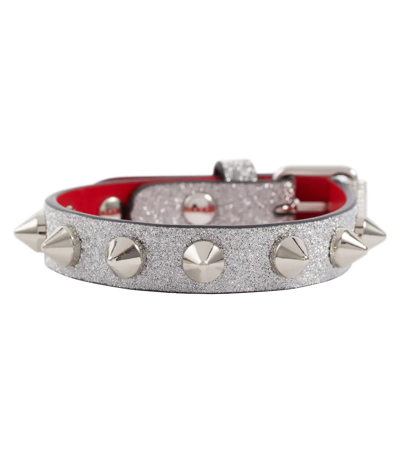 Christian Louboutin Loubilink Studded Leather Bracelet In Silver/silver