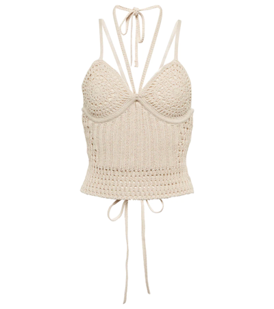 Simkhai Ralia Cotton-blend Crocheted Crop Top In Shell