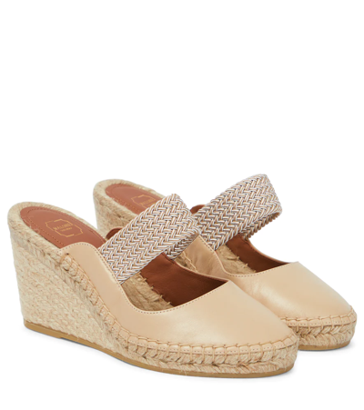 Malone Souliers Siena Leather Woven-band Wedge Espadrilles In Beige