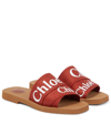 Chloé Woody Flat Logo Ribbon Slide Sandals In Terracotta Red