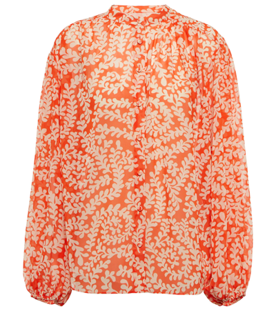 Diane Von Furstenberg Bristol Leaf-print Blouse In Orange