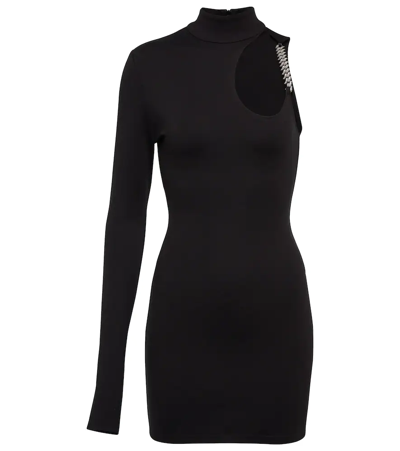 David Koma Shoulder-embellished Asymmetric Stretch-woven Mini Dress In Black Silver