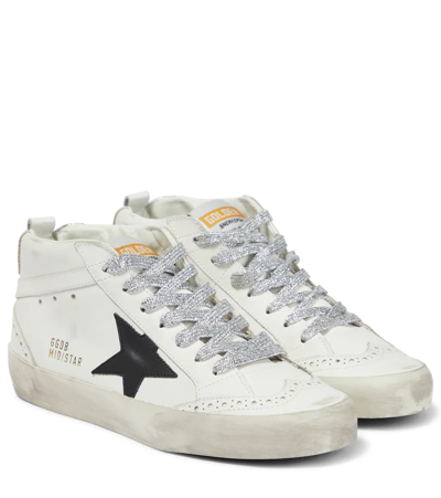 Golden Goose Mid Star Leather Sneakers In White,black