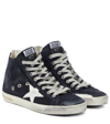 Golden Goose Francy Distressed Suede High-top Sneakers In Night Blue/white