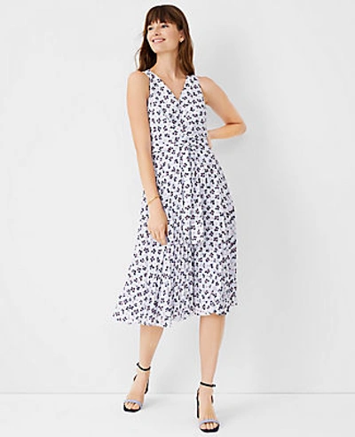 Ann Taylor Petite Floral Pleated Flare Dress In Cool Peri