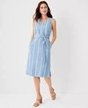 ANN TAYLOR PETITE EMBROIDERED CHAMBRAY V-NECK MIDI DRESS