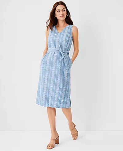 Ann Taylor Petite Embroidered Chambray V-neck Midi Dress In Blue Mist Chambray