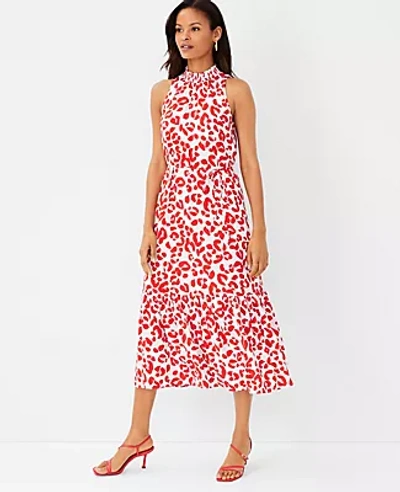 Ann Taylor Petite Abstract Spots Smocked Neck Maxi Dress In Cool Peri
