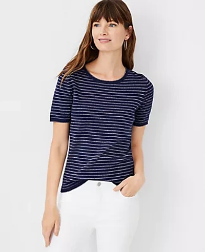 Ann Taylor Shimmer Stripe Sweater Tee In Pure Sapphire