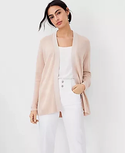 Ann Taylor Petite Shimmer Open Cardigan In Soft Rose Gold