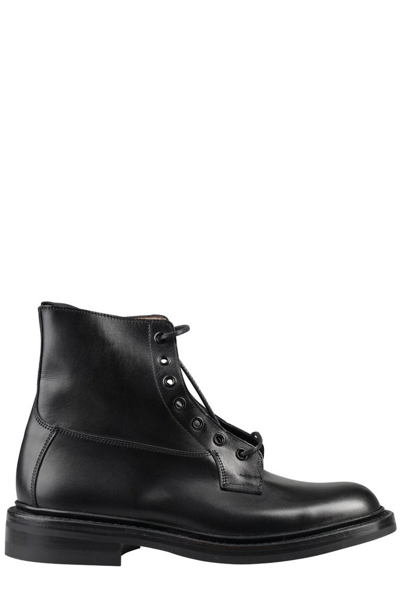 Tricker's Lace-up Leather Boots In Schwarz