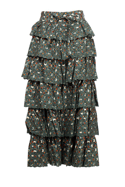Ulla Johnson Floral-print Ruffle Maxi Skirt In Green