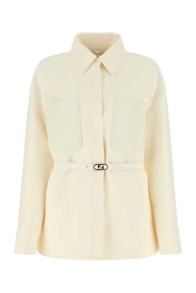 Fendi Belted Button-down Jacket In White