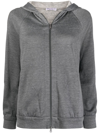 Brunello Cucinelli Cotton And Silk Zip-up Hooded Sweatshirt In Grey