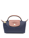 Longchamp Le Pliage Original Blue Mini Bag With Logo Engraved On The Front In Leather And Canvas Woman In Blue