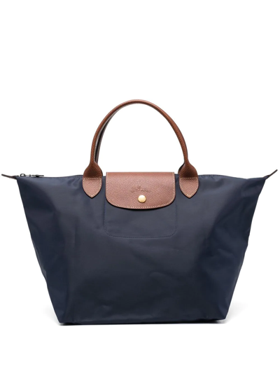 Longchamp Le Pliage Original Medium Canvas Short Handle Handbag In Marine