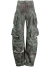 Attico Fern Tie-dye Long Cargo Pants In 238 - Stained Green Camouflage