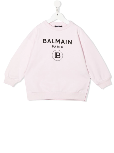 Balmain Kids' Logo-print Cotton Sweatshirt In Light Pink