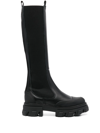 Ganni Knee-high Leather Chelsea Boots In Black