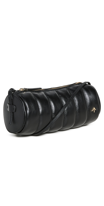 Manu Atelier Padded Cylinder Logo-plaque Leather Shoulder Bag In Black