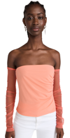 Helmut Lang Sheer-long Sleeve Off-the-shoulder Top In Coral