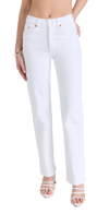 Re/done 70s Distressed High-rise Ankle Crop Jeans In White