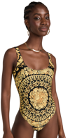 Versace Barocco Classico One Piece Swimsuit In Gold/print