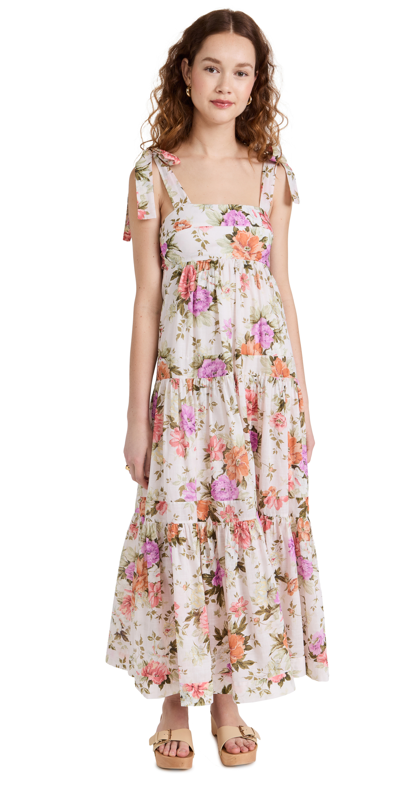 Zimmermann Pattie Floral Tie-shoulder Empire Waist Midi Dress In Multicolor