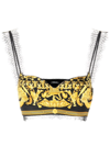 Versace Lace-trimmed Printed Silk-twill Bralette In Black
