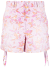 Isabel Marant Naesqui Floral Side-tie Denim Shorts In Pink