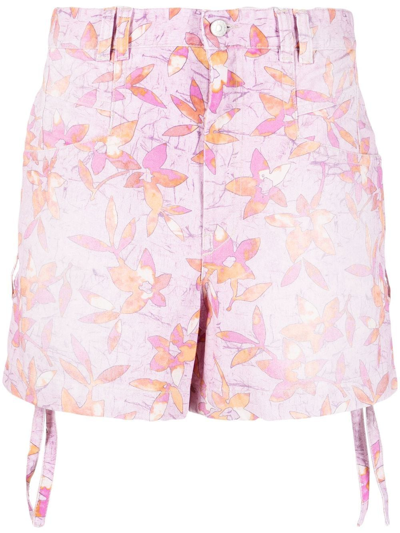 Isabel Marant Naesqui Tie-detailed Printed Denim Shorts In Pink