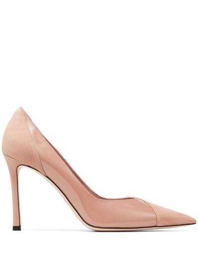 Jimmy Choo Cass 95 Suede And Patent-leather Pumps In Pink