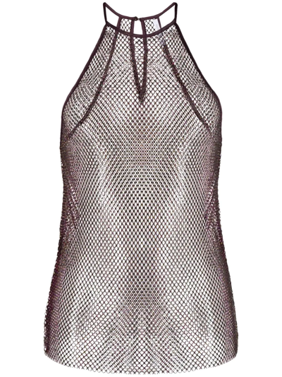Patrizia Pepe Rhinstone Mesh Crew-neck Top In Purple