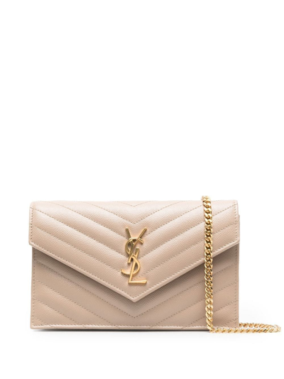 Saint Laurent Logo-plaque Crossbody Bag In Nude