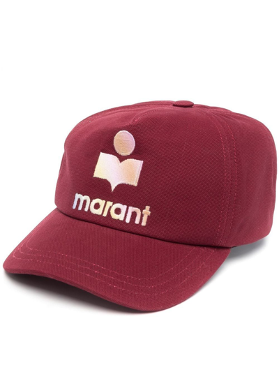 Isabel Marant Tyron Logo-embroidered Cotton-canvas Cap In Burgundy