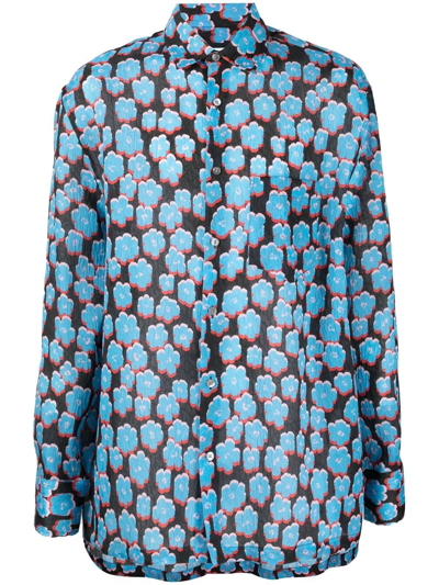 Lanvin Floral-print Cotton Shirt In Blue