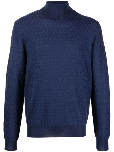 Canali Roll-neck Knitted Jumper In Blau